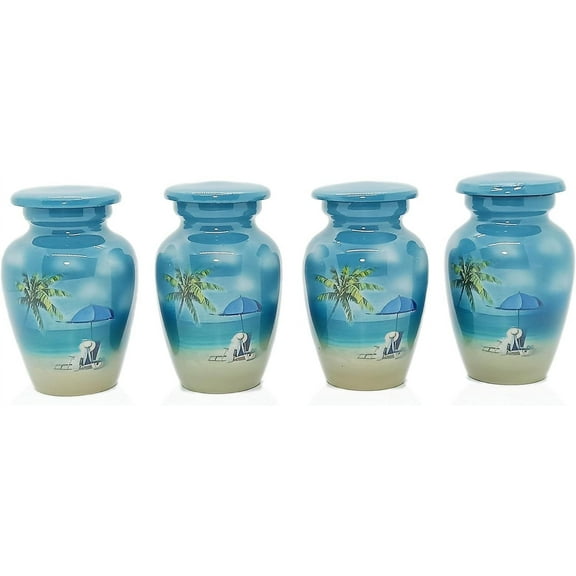 UR Keepsake Urn Set of 4- Beach Picnic Side Keepsake Cremation Urn for Human Ashes with Velvet Box & 4 Velvet Bag-Mini Keepsake Urn - Affordable Keepsake Urn (3 cu.in x 4pcs)