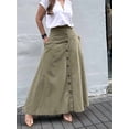 thumbnail image 4 of Women Button Down Maxi Skirts High Waist A-Line Pleated Long Skirts with Pockets Green XL, 4 of 7