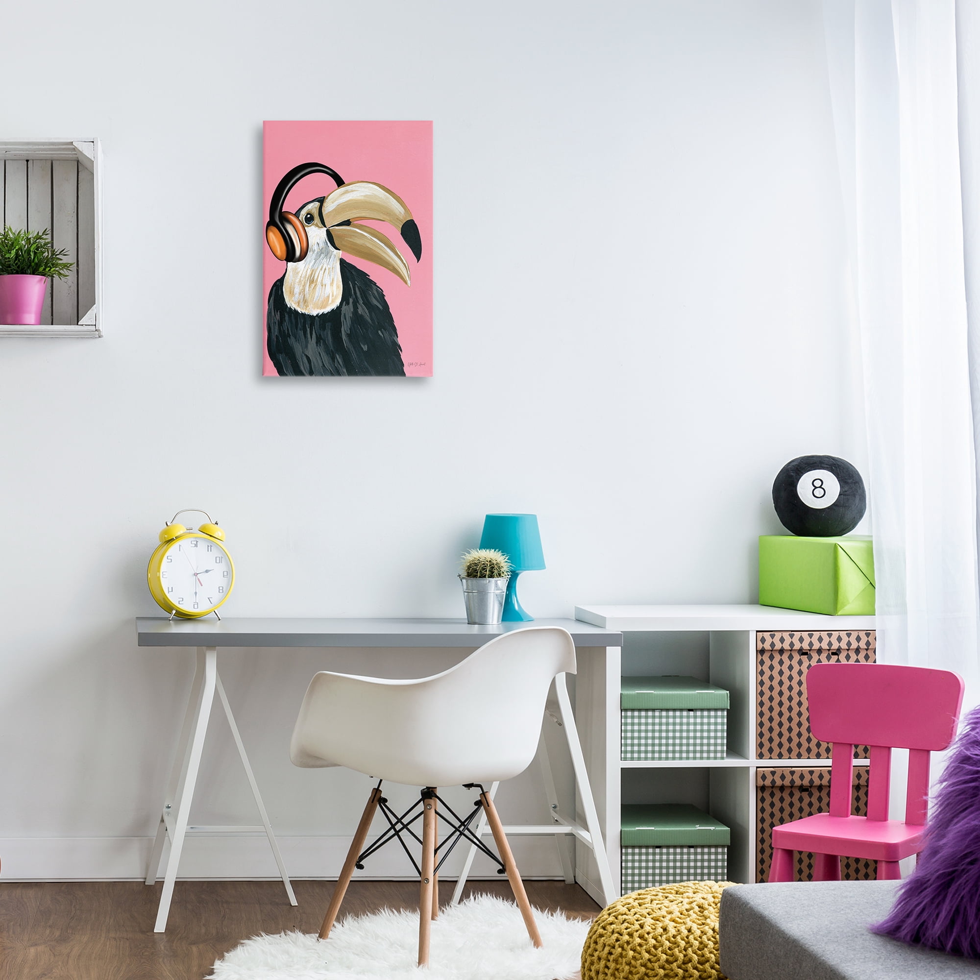 Stupell Industries Toucan & Music Headphones Animals & Insects Painting Gallery Wrapped Canvas Art Print Wall Art, 16 x 24