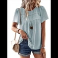 thumbnail image 3 of Blusas de Informales de Corta con Cuello Redondo y Dobladillo de Encaje para Mujer, Estilo Bohemio, de Verano, 2025 Gris Verde S, 3 of 10