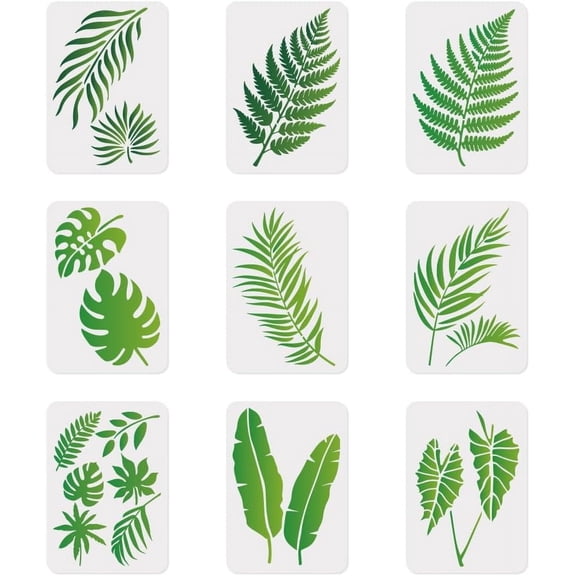 9Pcs Tropical Leaves Wall Stencil Templates 11.7 x 8.3 Inch Reusable Plastic Leaf Stencils for Painting on Wood Wall Floor Fabric Glass Furniture DIY Home Decor Stencils Craft Drawing Stencils