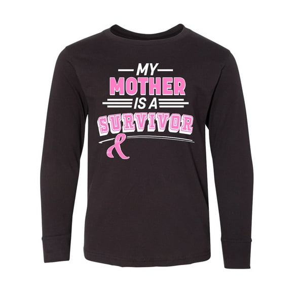 Inktastic My Mother is a Survivor Breast Cancer Awareness Long Sleeve Youth T-Shirt
