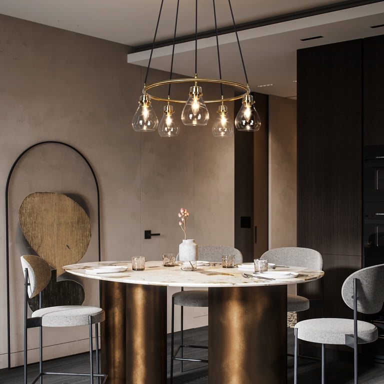 59-Inch Gold Wagon Wheel Chandelier – 15-Light Brass Chandelier With Glass Shades For Dining Room