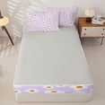 thumbnail image 4 of Homewish Purple Flower Zipper Twin Comforter Sets with Fitted Sheet and 2 Pillowcases,Cute Cartoon Themed Zipper Bedding Set,Light Gray Reversible,4pcs, 4 of 8