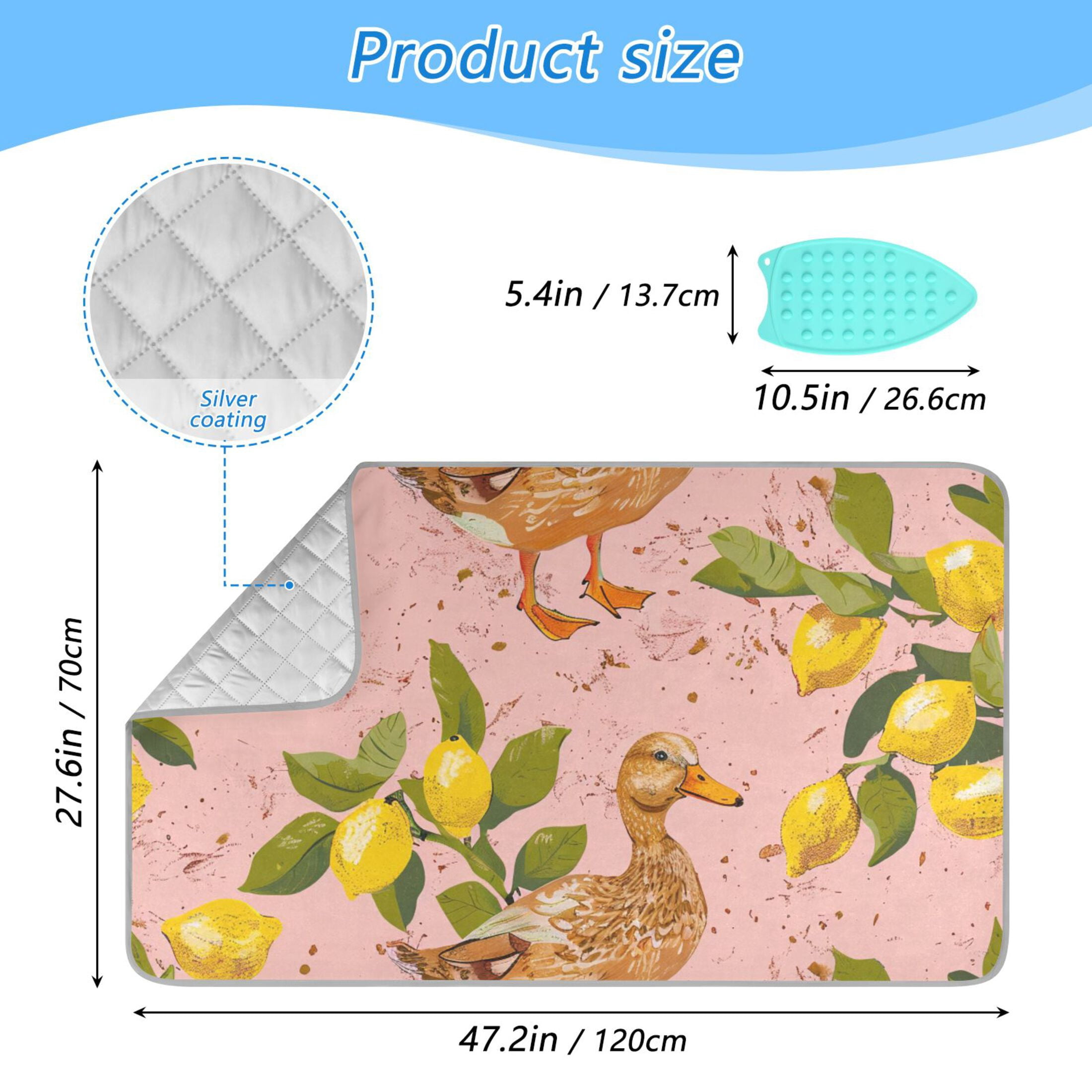Duck with Lemon Ironing Board Covers Heat Resistant Ironing Pad Mat Portable for Travel Washer Dryer Table