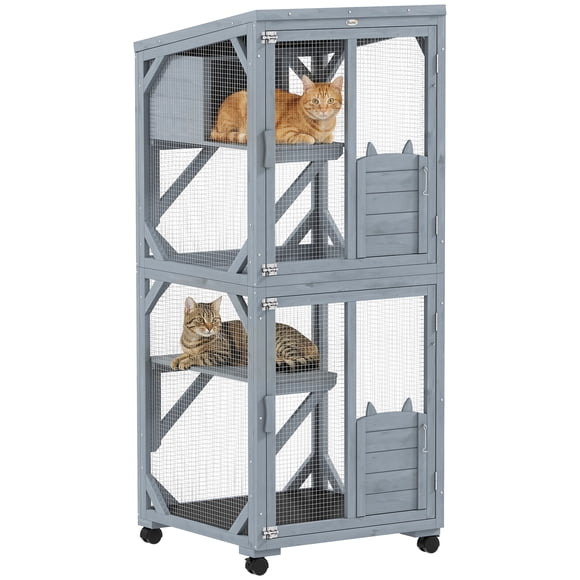 PawHut Catio Outdoor Cat Enclosure on Exercise Wheels Indoor Outdoor