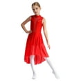 thumbnail image 2 of Robe de Danse Latine Ballet pour Filles Sans Manches avec Strass Dos Creux Combinaison Décontractée Rouge 8, 2 of 7