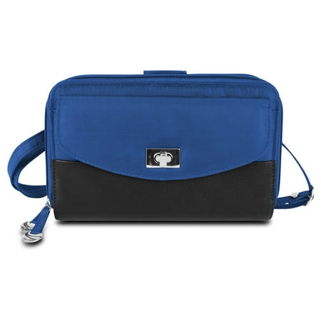 - SafeID Accent Double Zip Clutch Wallet, Cobalt