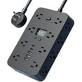 thumbnail image 1 of 16-in-1 Power Strip Surge Protector with 12 AC Outlets, 3 USB-A & 1USB-C Ports, Time Display for Home & Office Use, 1 of 6