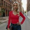 thumbnail image 4 of Vafful Womens T Shirts Long Sleeve Tops V Neck Basic Tee Shirt Ribbed Blouse Tunics for Womens Red M, 4 of 6