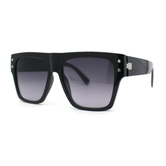 Retro Oversize Thick Plastic Horn Rim Flat Top Mobster Sunglasses Black Smoke