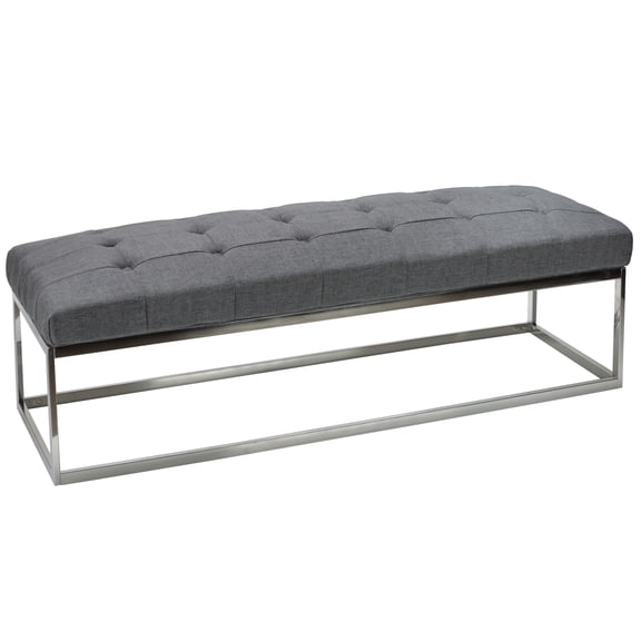 Cortesi Home  Biago Frey Linen Tufted Bench with Metal Base