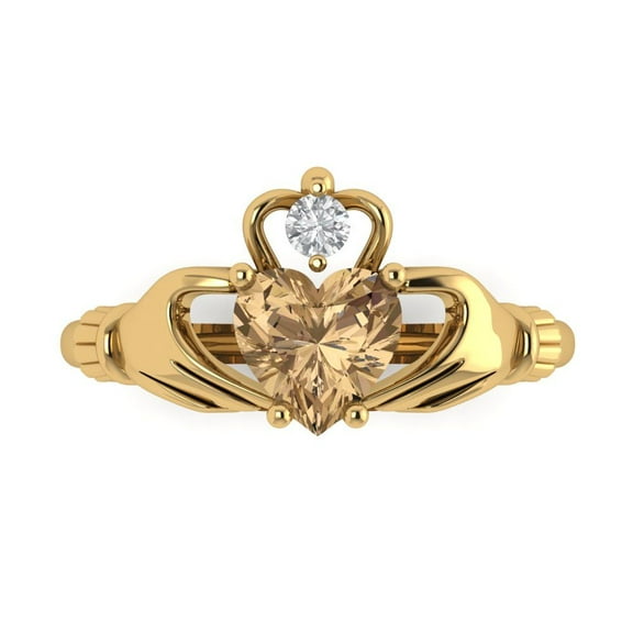 Claddagh Engagement Ring for Women - 1.06ct Simulated Champagne Diamond in 14K Yellow Gold Promise Ring