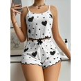 thumbnail image 1 of Sweet Heart Print Pajama Set for Women Cute Sleeveless Cami Top and Ruffle Shorts Soft Ribbed Knit Loungewear Adorable Pjs, 1 of 7