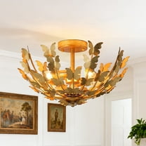 18" Modern Gold 4-Light Butterfly Semi-Flush Mount Ceiling Light for Living Room and Entryway