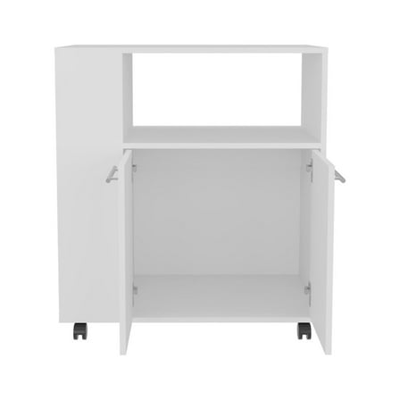 Depot E-Shop Bremerton Kitchen Cart, 2 Doors, 3 Shelves, 4 Wheels, White