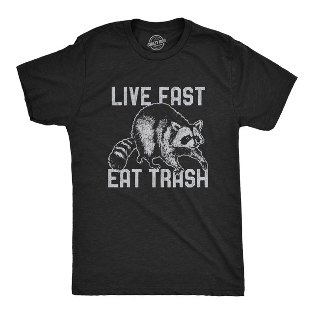 Mens Live Fast Eat Trash T Shirt Funny Raccoon Garbage Graphic Novelty Tee (Heather Black) - M