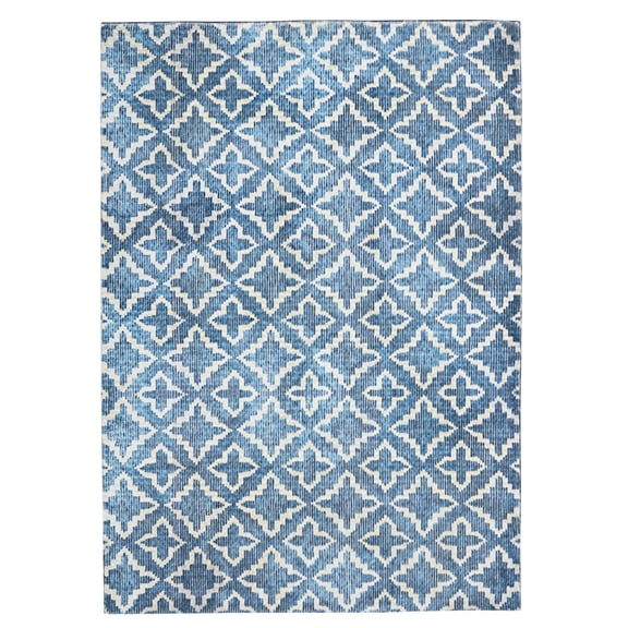 Linon Motif Printed Faux Rabbit Blue 8' X 10' Rectangle Area Rug RUGPR0481
