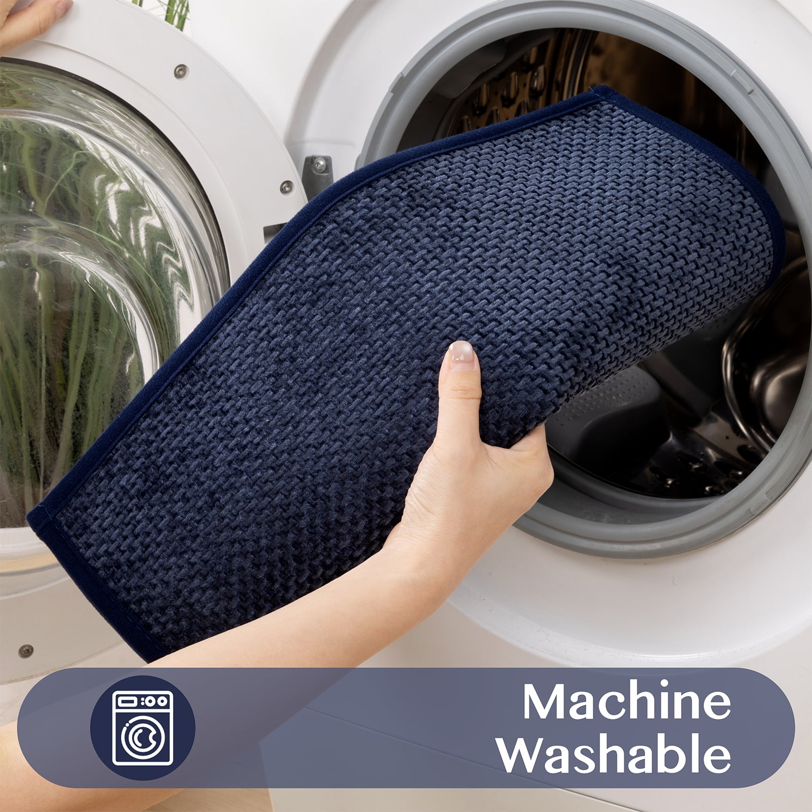 Ileading 3pcs Bathroom Rugs Set with U-Shaped Mat, Non Slip, Soft, Absorbent Bath Mats for Tub, Shower, Toilet 18"x26"+18"x48"+U Shape 20"x24" Blue