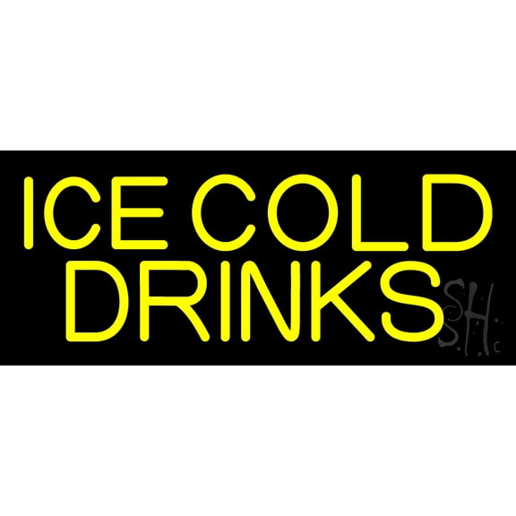 Yellow Ice Cold Drinks LED Neon Sign 6 x 15 - inches, Black Square Cut Acrylic Backing, with Dimmer - Bright and Premium built indoor LED Neon Sign for Defence Force.