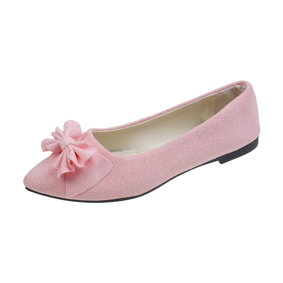 YLYL Women's Suede Bow Pointed Toe Flat Shoes Slip on Soft Comfy Casual Dress Ballet Flats