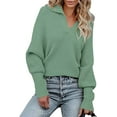 thumbnail image 1 of LinYooLi Chandail Tricoté pour Femmes Col à Revers Manches Longues Pull Côtelé Couleur Unie, 1 of 6