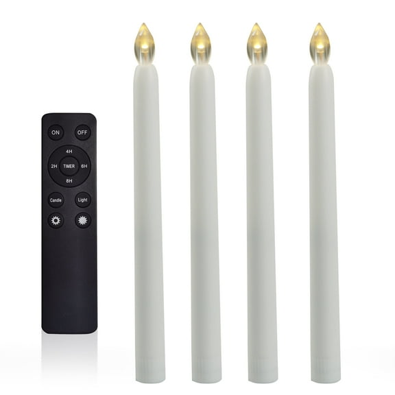 Battery Operated Taper Candles with Remote and Timer, Realistic Flickering Electric Tall Flameless LED Lights for Window Table Wedding Dinner Party Christmas Centerpiece Fireplace Decorations 4 Pack