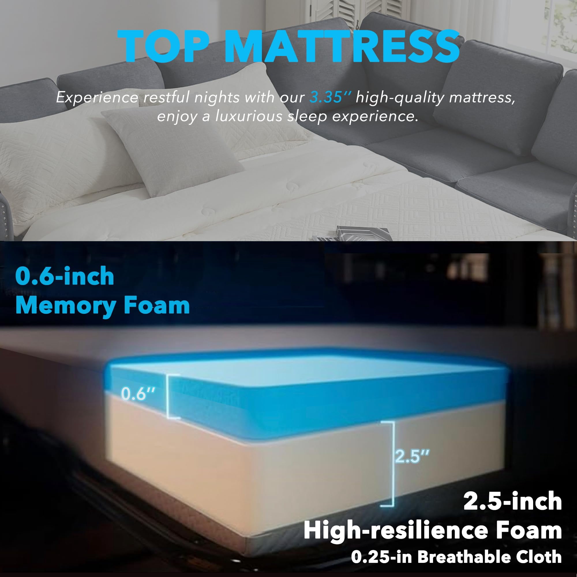 Tabaray Modern L Shaped Sleeper Sofa Bed with Small Full Mattress Bed, 104"Pull Out Sleeper Couch Bed Small Full Size,  6 Seater Sectional Furniture Sets for Living Room, Bedroom, Apartment
