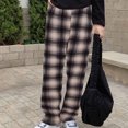 thumbnail image 5 of Ahdbta Women's Elastic Waist Pants Lounge Trendy Plaid Print Baggy Sweatpants Fleece Lined Warm Thickened Trousers with Pockets, 5 of 7