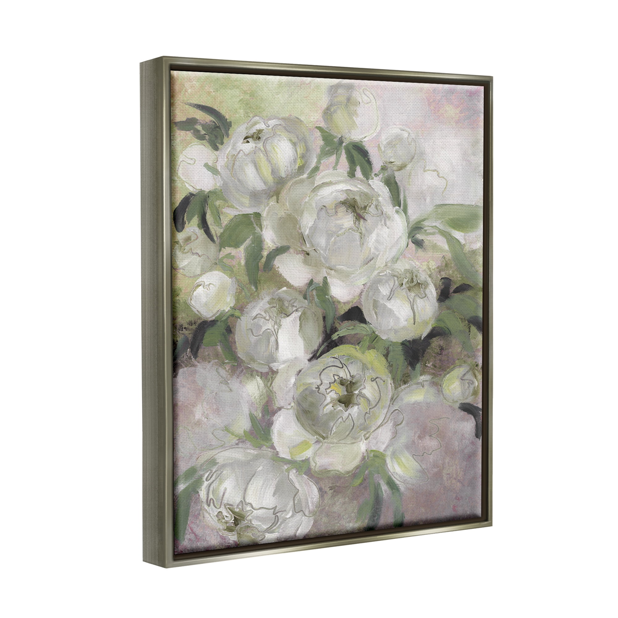Stupell Industries Abstract Flower Blooms Arrangement Botanical & Floral Painting Gray Floater Framed Art Print Wall Art