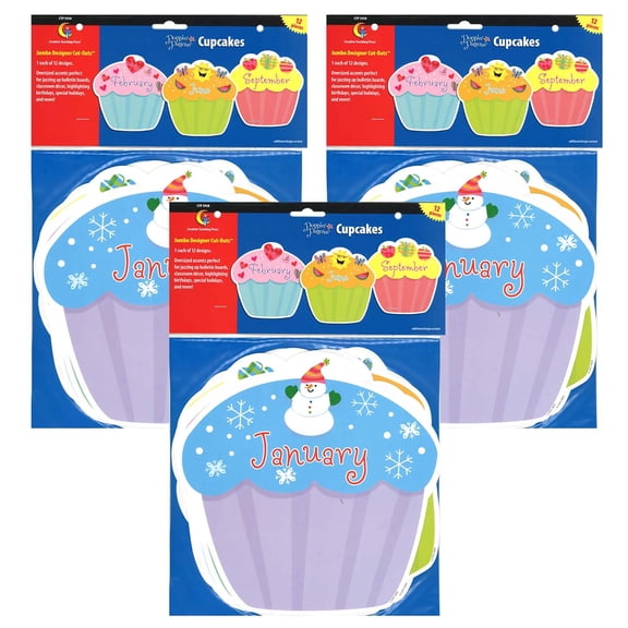 Creative Teaching Press Designer Cut-Outs, Month Cupcakes, 10", 36 Pieces