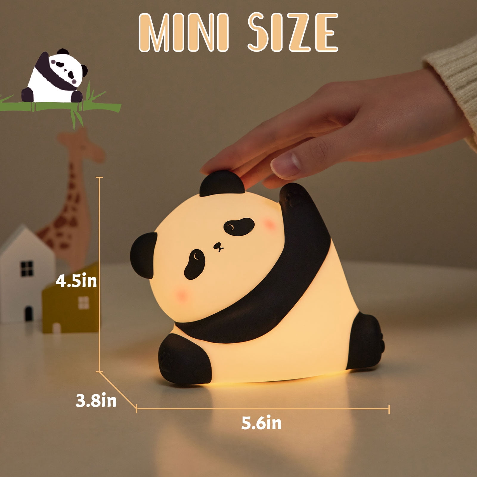 Cute Panda Night Light for Kids, Silicone Nursery Lamp with 3 Brightness Dimmable, 1800mAh Rechargeable Bedside Touch Lamp, LED Table Lamp 30 Minutes Timer, Squishy Night Light for Toddler Boy Girls
