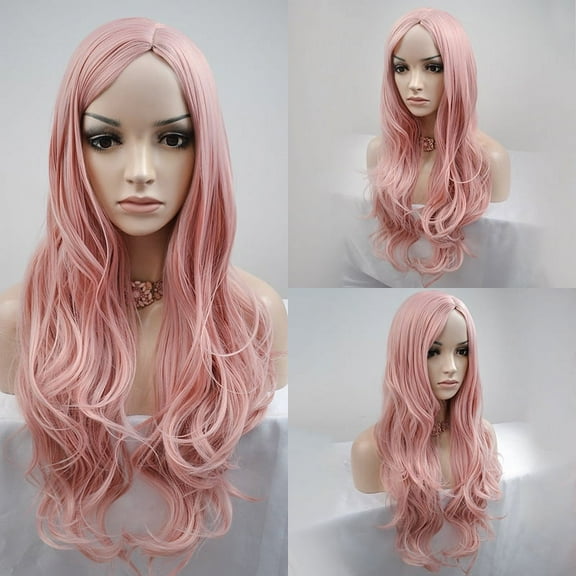 Nvzi-c Wavy Wig No Bangs Middle Parted Cosplay Hair for Daily Party(28in，A70)