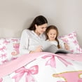 thumbnail image 4 of Manfei Gold Sparkling Sequins Pink J Personalized Initial Full Size Comforter Sets 3 Pieces for Teens Women,Girls Kids Romantic Princess Bow Tie Bedding Sets,Pink Reversible,Ultra Soft Home Decor, 4 of 6