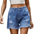 thumbnail image 2 of Rezuofi 2 Pcs Women Ripped Jean Shorts Stretchy Distressed Denim Shorts with Pockets, 2 of 9