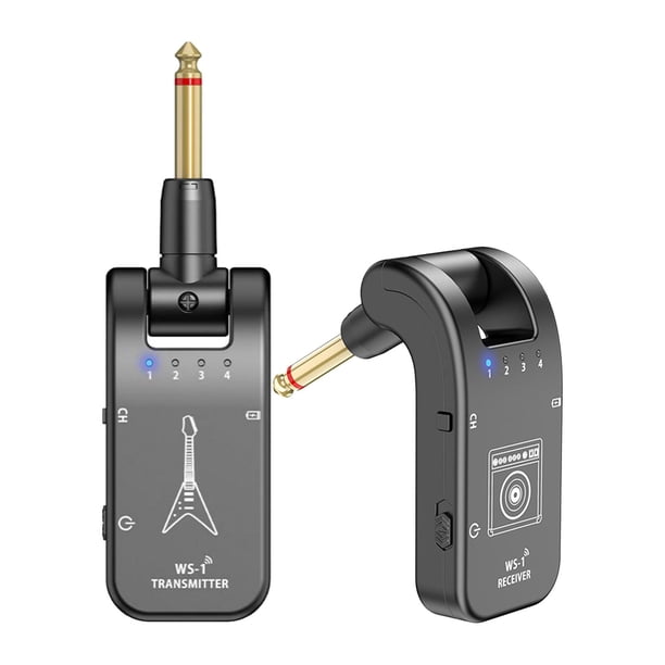 Sistema de guitarra inalámbrico 2.4G Sunnimix receptor transmisor 4 canales enchufe de 6,35mm negro