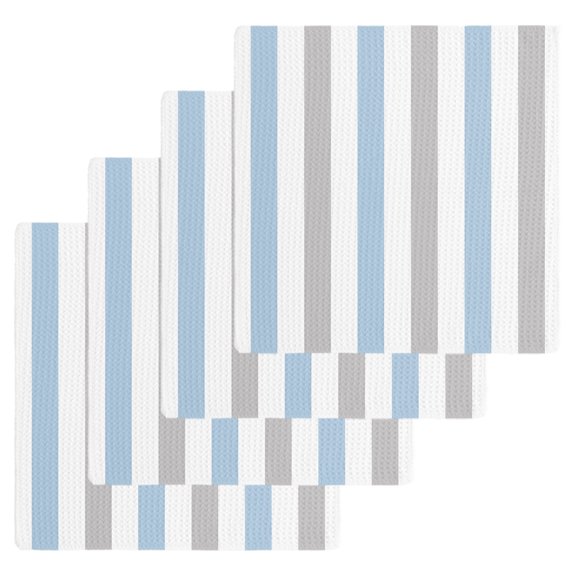 Light Blue Grey Stripe Dish Towels Set,Waffle Weave Kitchen Towels 4 Pieces,Modern Farmhouse Vertical Striped Microfiber Hair Face Bath Tea Towel Absorbent Quick Drying Cleaning Dish Cloths,12"x12"