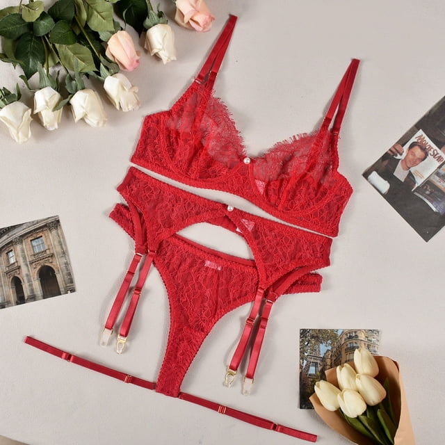 Sujetador sexy transparente de encaje con perlas decorativas, lencería sexy para mujer
