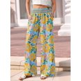 thumbnail image 5 of Wide Leg Pants Woman Summer Smocked Waist Floral Pant Wear Spring Beach Vacation Clothes for Women Blue & Yellow S, 5 of 9