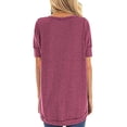 thumbnail image 4 of stanreset Women T-shirt Solid Color Stitching Top Asymmetrical Hem Blouse, Red, S, 4 of 6