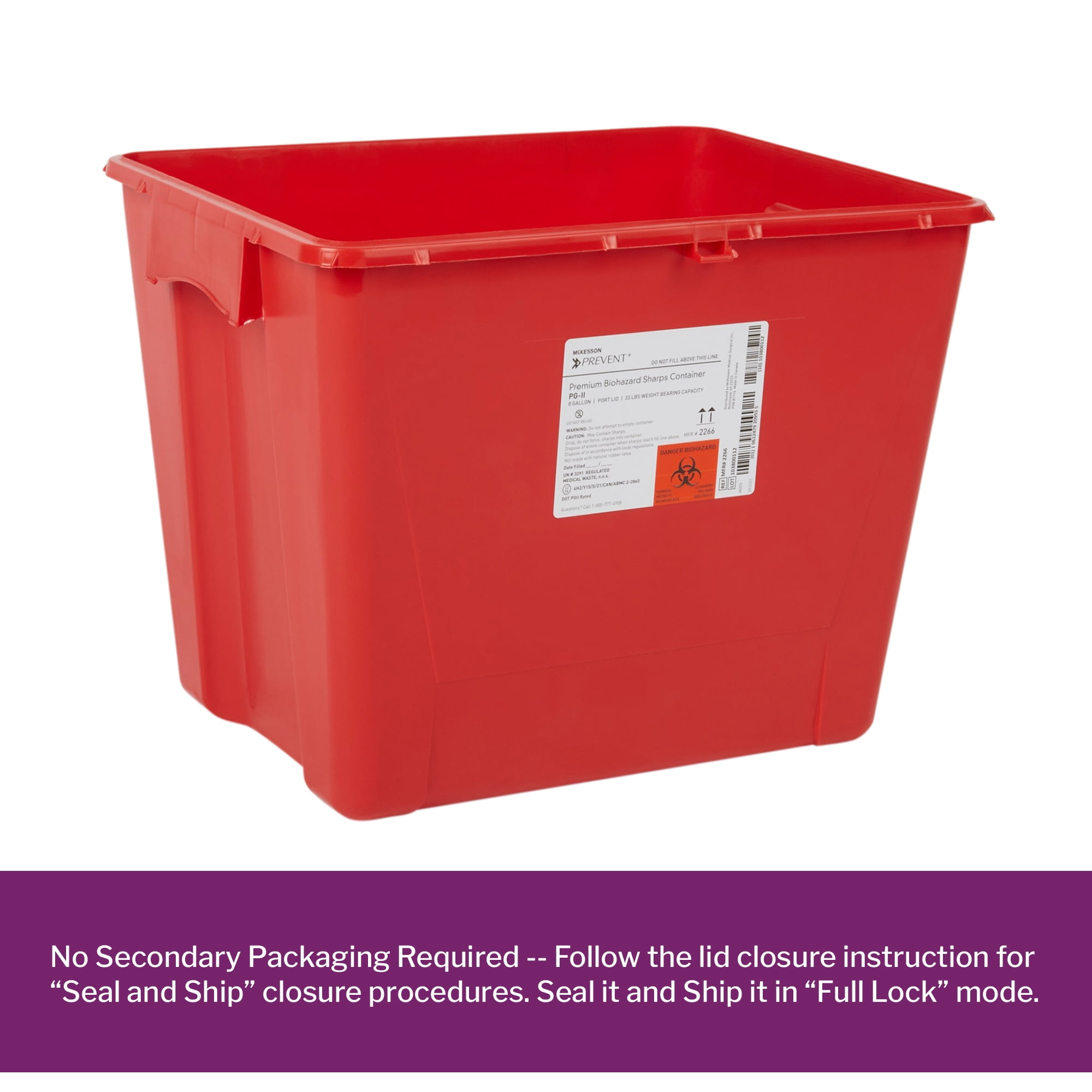 McKesson Biohazard Sharps Container, Puncture-Resistant Lockable Bin - Red, 8 gal, 9 Ct