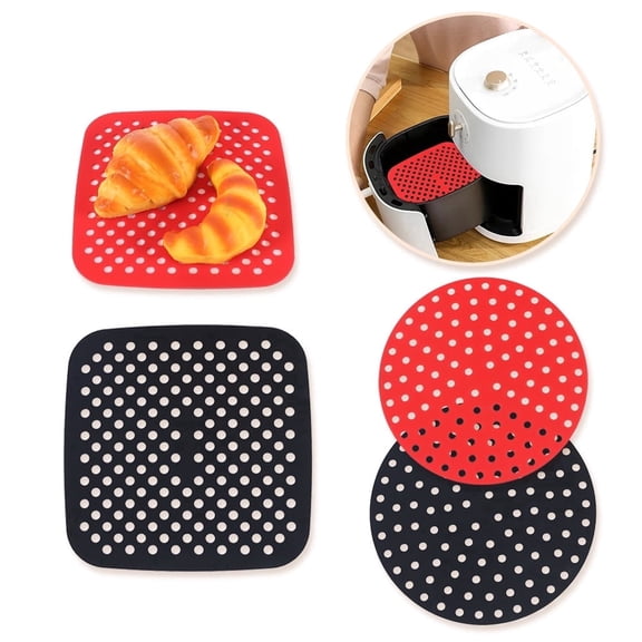 Silicone Air Fryer Liners 4Pcs Round and Square Non-Stick Baking Mats for Deep Fryer Basket Accessories Cooking Tools