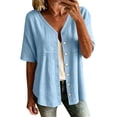 thumbnail image 3 of Tqcoqu Button Down Shirts for Women 3/4 Sleeve & Sleeveless Solid Cotton Linen Hollow Out Casual Lightweight Tops,A-Blue Women's S-XXXL, 3 of 8