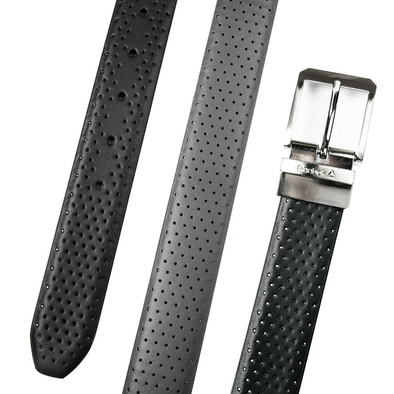 【 】Reversible Belt Reebok Reversible Perforated Belt, Black and Grey, Classic