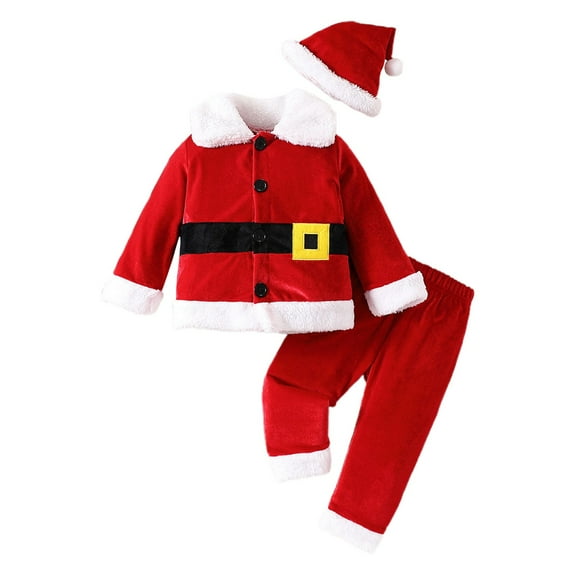 Otqutp 0-24 Months Baby Boys Girls Christmas Santa Warm Outwear Funny Long Sleeve Top Pants Hat Set New Year Toddler Winter Outfits(Red,12-18 Months)