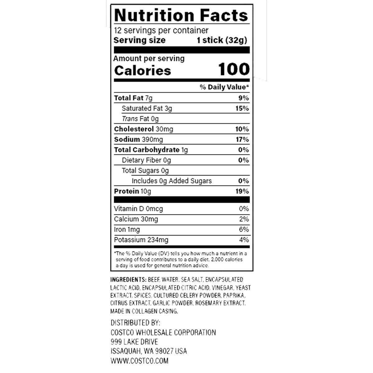 Kirkland Signature Grass-fed Beef Sticks, 1.15 Ounce (Pack of 12)