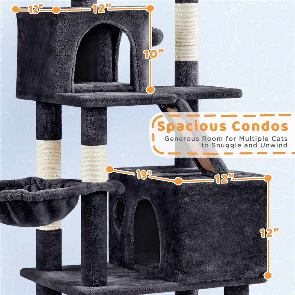 Yaheetech 82.5" H Multi Level Cat Tree with 2 Condos and Basket, Black