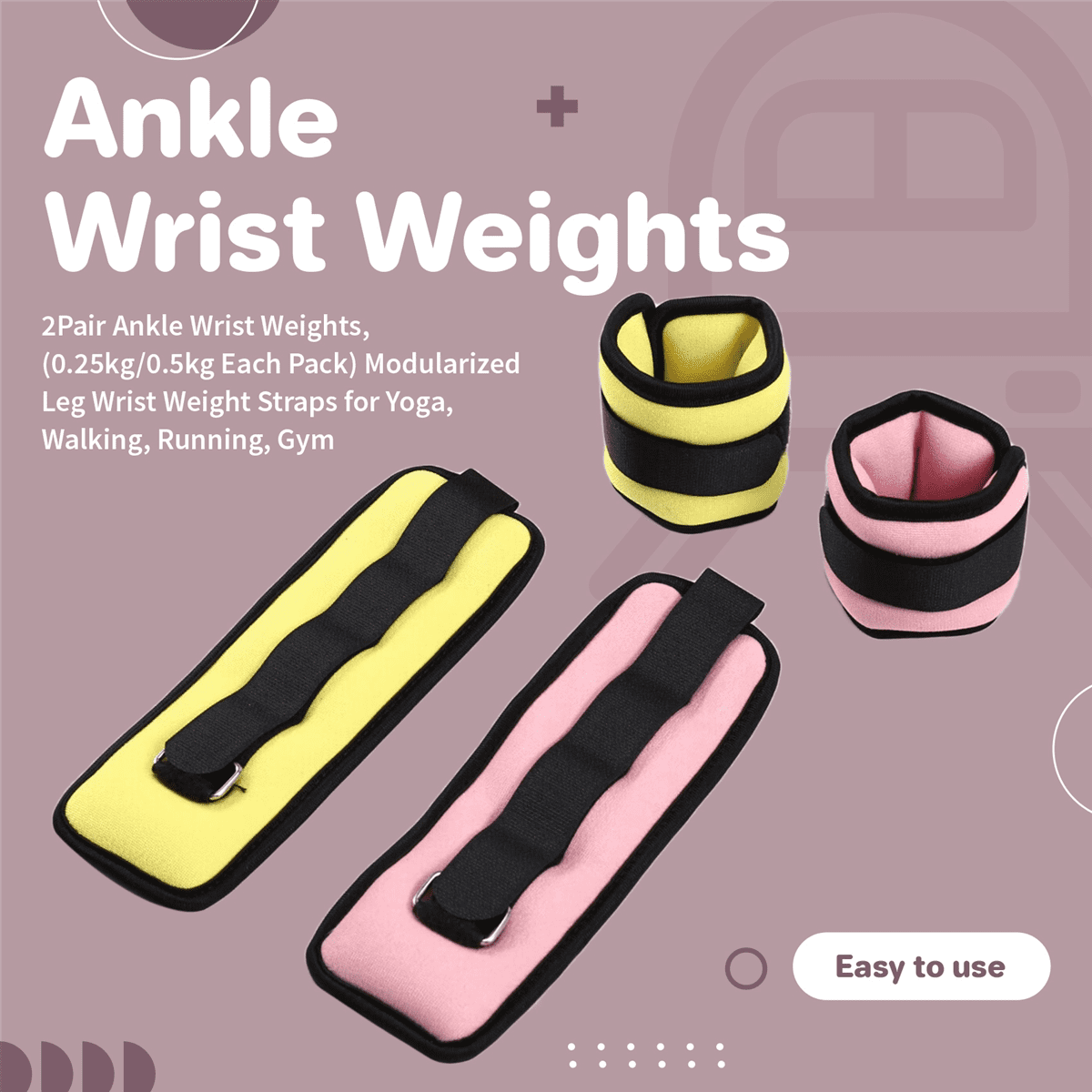 2Pair Ankle Wrist Weights, (0.25kg/0.5kg Each Pack) Modularized Leg Wrist Weight Straps for Yoga, Walking, Running, Gym