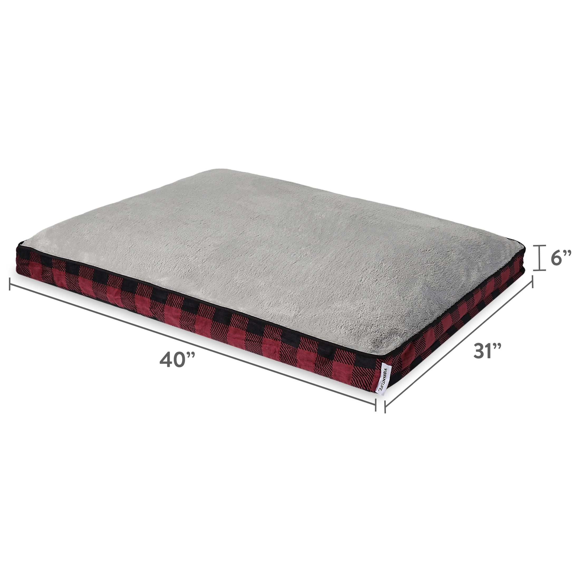 Vibrant Life Large Deluxe Gusset Pillow Pet Bed, Red and Black Plaid, 32" x 42"