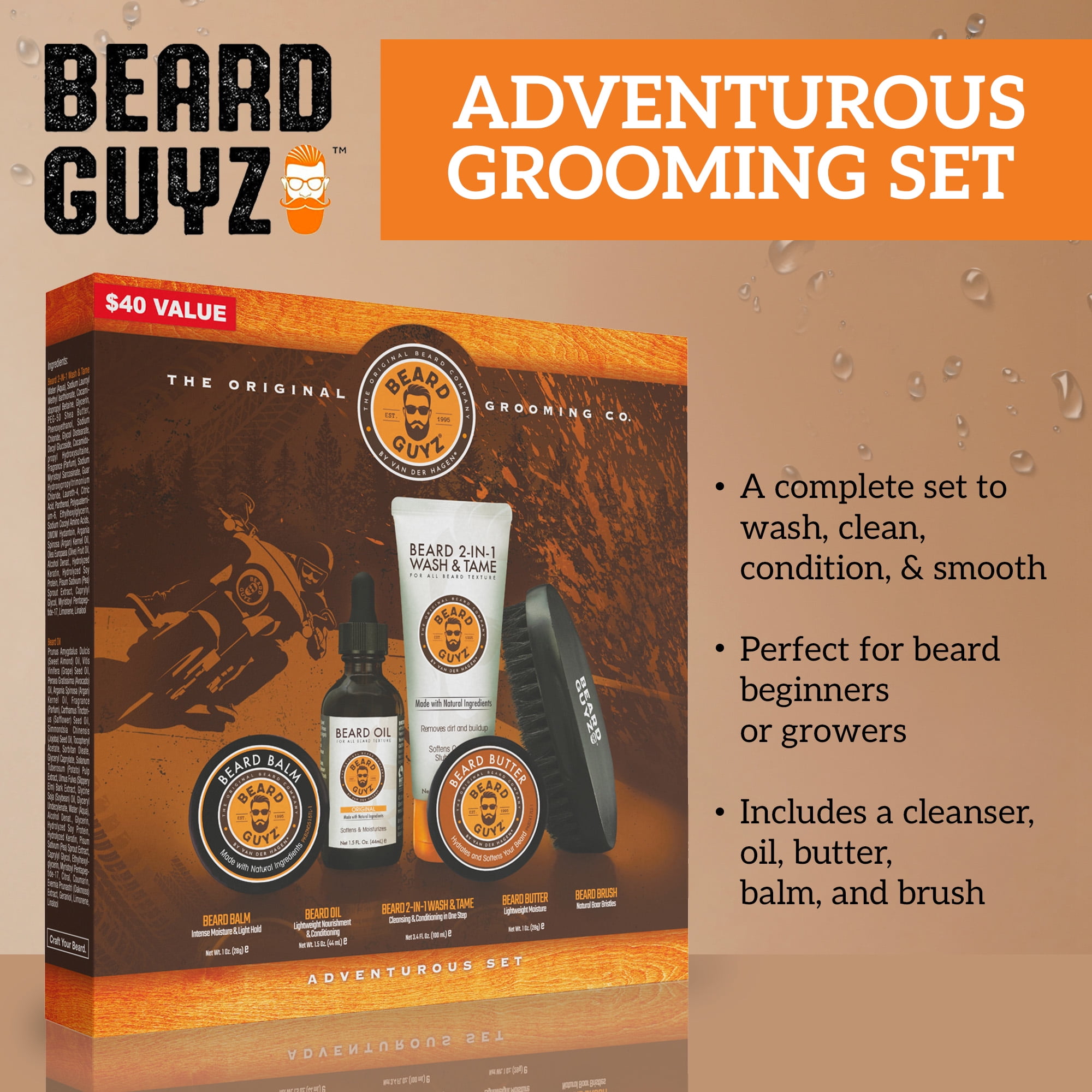 guyson ヘアスタイリングツール セット Beard Guyz Adventurous Grooming Set, Wash Kit, Growth Oil